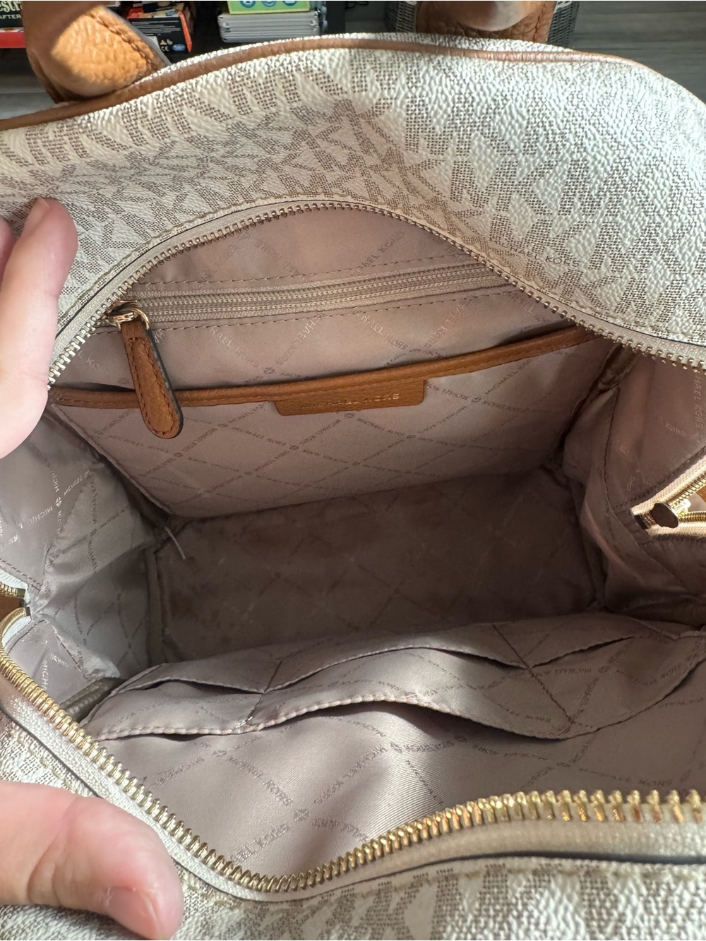 Michael Kors Ivory & Tan MK Signature Backpack - Picture 6 of 6